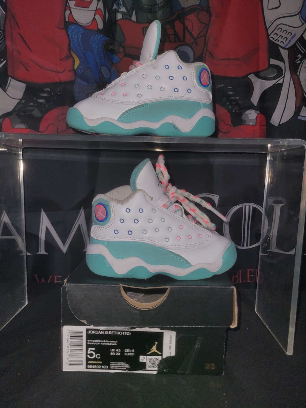 Toddler Air Jordan Retro 13 White Teal Pink